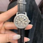 Perfect Replica Ronde Croiere De Cartier Roman Dial Stainless Steel Diamond Bezel 34mm Watch